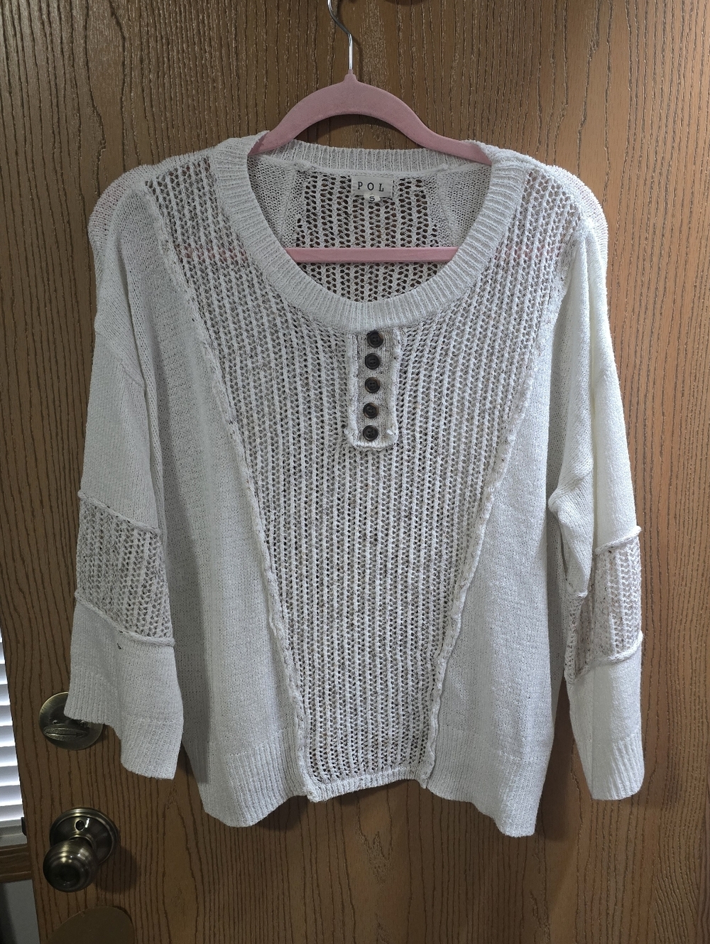 POL Lightweight Open Knit Button Accent Sweater